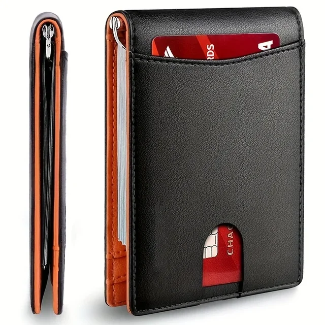 Portefeuille intelligent mince en cuir synthétique pour hommes, porte-carte de crédit, pince à billets, blocage RFID, portefeuille fin à deux volets, sac d'argent 1