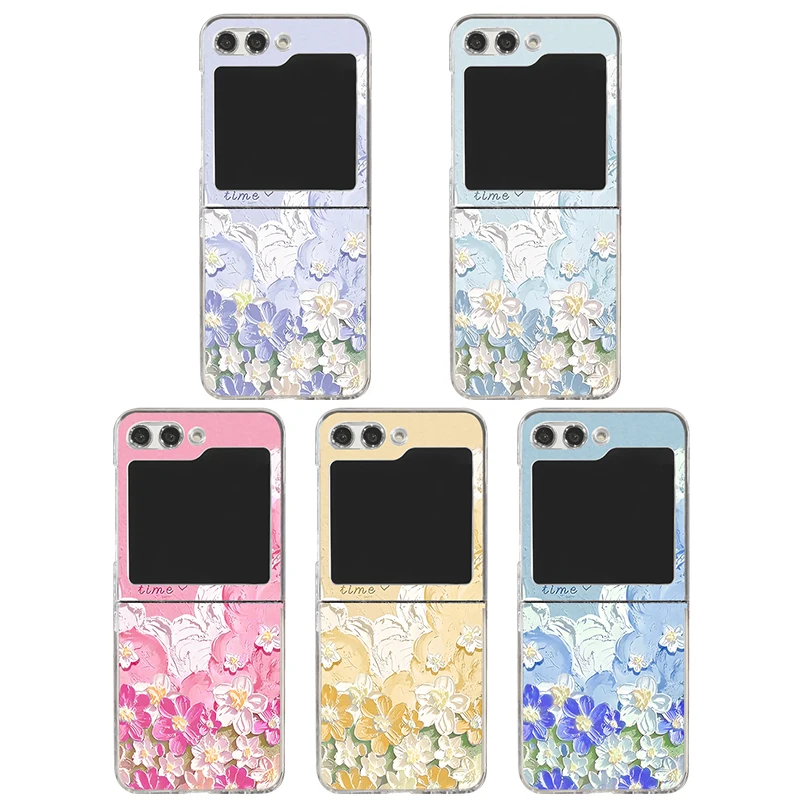 Transparent Flowers Print Case For Samsung Galaxy Z Flip4 Flip5 Flip6 Clear Hard Folding Phone Cover For Samsung Z Flip 6 5 4 3_voghion.com