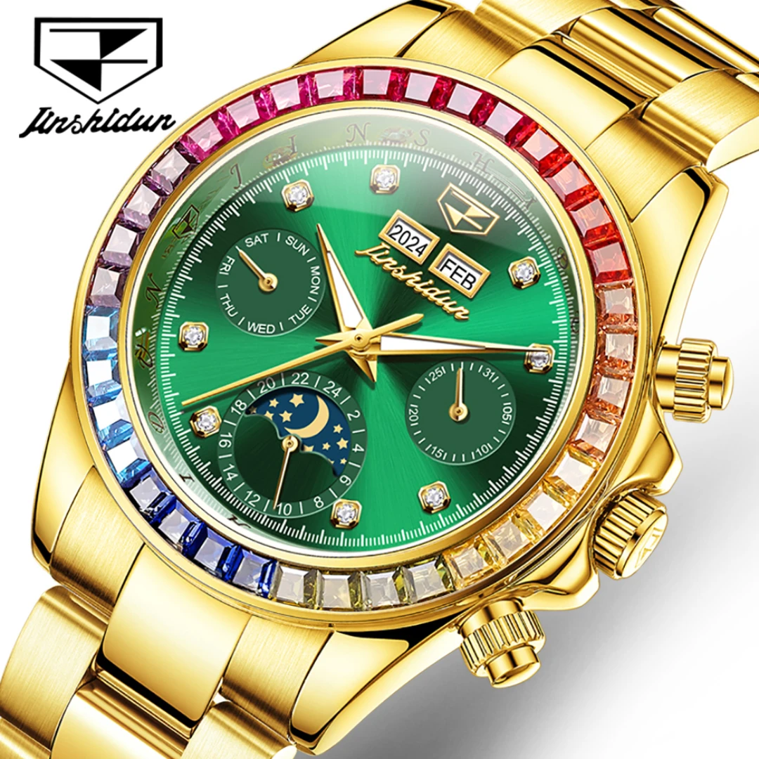 JSDUN 8974 Fashion Mechanical Watch Gift Stainless Steel Watchband Round-dial Wristwatch