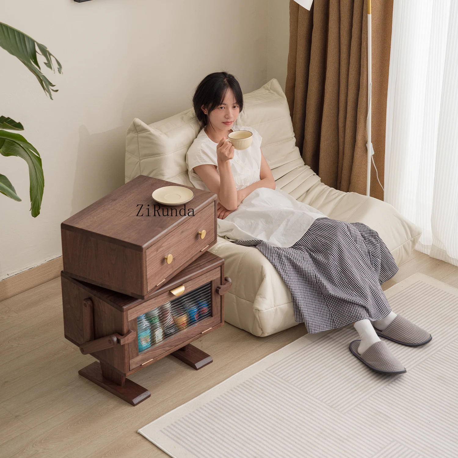 North American black walnut bedside table solid wood robot sofa side cabinet bedroom storage children cartoon creative chest