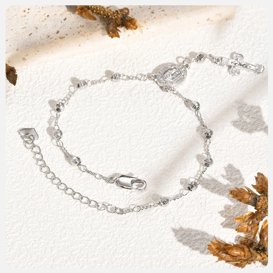 Vnox Jungfrau Maria Armbänder für Frauen, weiß vergoldetes Jesus Christus Charm Kreuz Anhänger Armband, Religon Glaube Kirche Schmuck – Detail 11