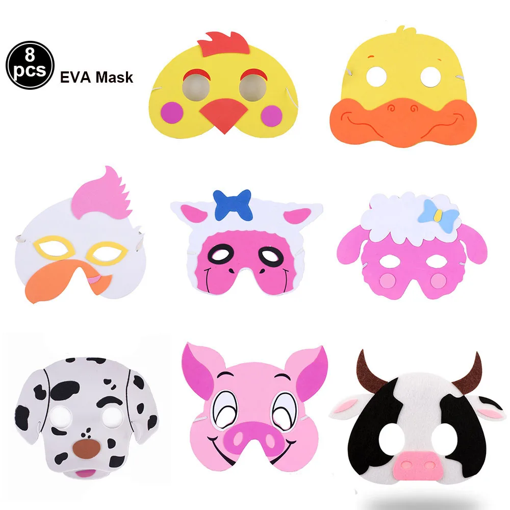 Farm Animal EVA Mask Set party masks 8PCS Chicken Sheep Cow Pig Masks Farmhouse Theme Birthday Party Gifts Costumes Dress-up Party Supplies