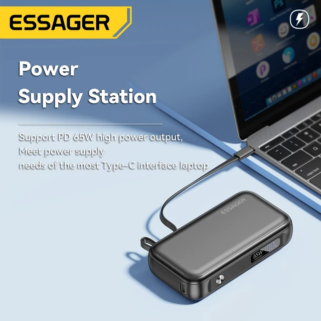 Essager Power Bank Portable 15000mAh in With USB C Cable External Spare Battery Pack for iPhone iPad Macbook 65W Fast Charger 3