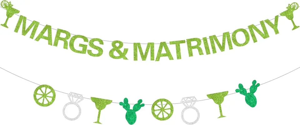 Margarita Bar Banner - Gold Glitter Cinco De Mayo Fiesta Garland, Cactus Party Decor