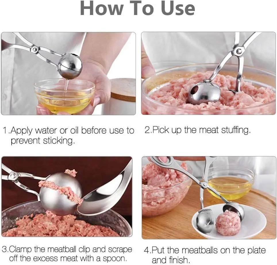 Moule à Boulettes De Viande En Acier Inoxydable - Presse Manuelle Antiadhésive Avec Brosse De Nettoyage - Parfait Pour Cuisine Maison Et Extérieur