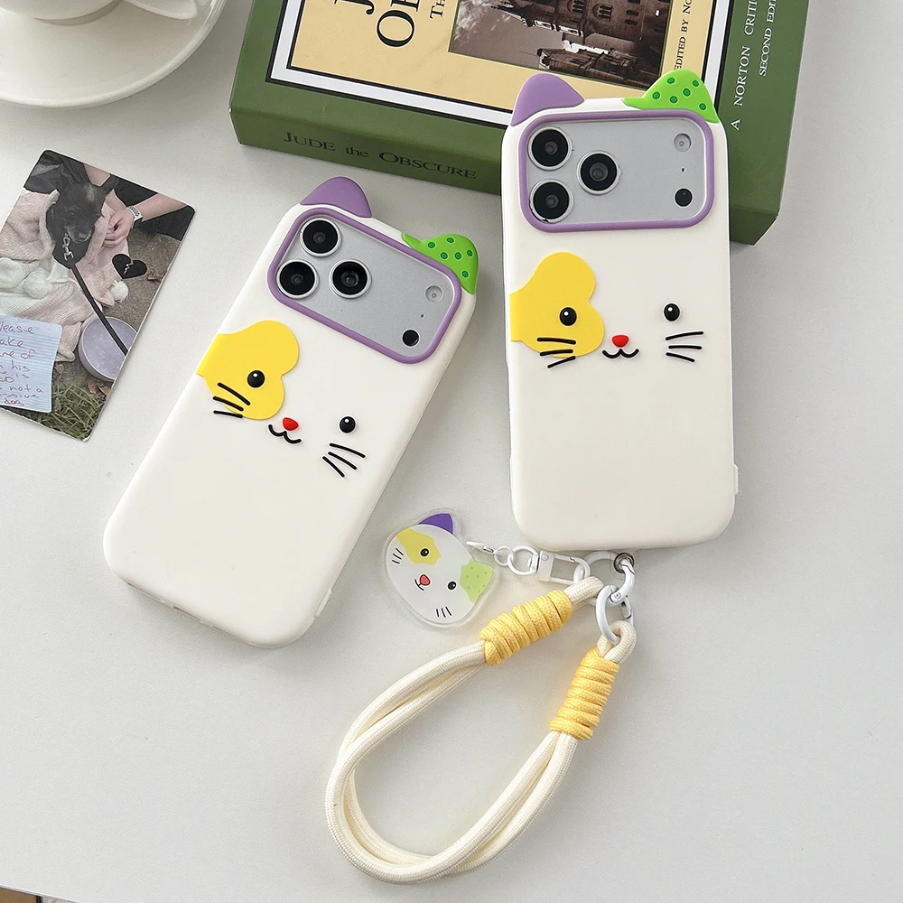 Kawaii 3D Cartoon Cat Soft Silicone Phone Case - Cute Shockproof Cover with Handstrap
