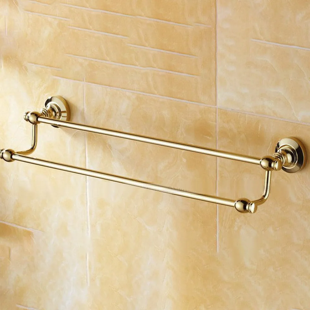 Wall Mounted Polished Gold color Brass Bathroom Double Towel Bar Towel Rail Holder Bathroom Accessory mba102