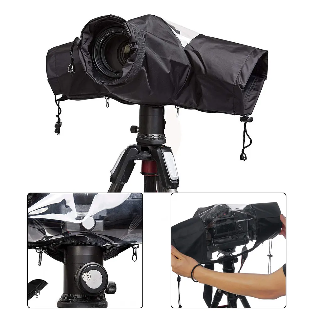전문 방수 카메라 레인커버 부드러운 블랙 나일론 DSLR SLR 카메라용 조절 가능한 핏 투명 뷰잉 윈도우 디자인