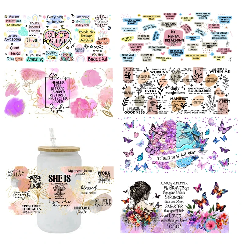 30+ best seller Daily Affirmation Design UV Dtf Wraps Transfer Sticker Self love Cup Wraps Glass Cup Adhesive Easy To Us