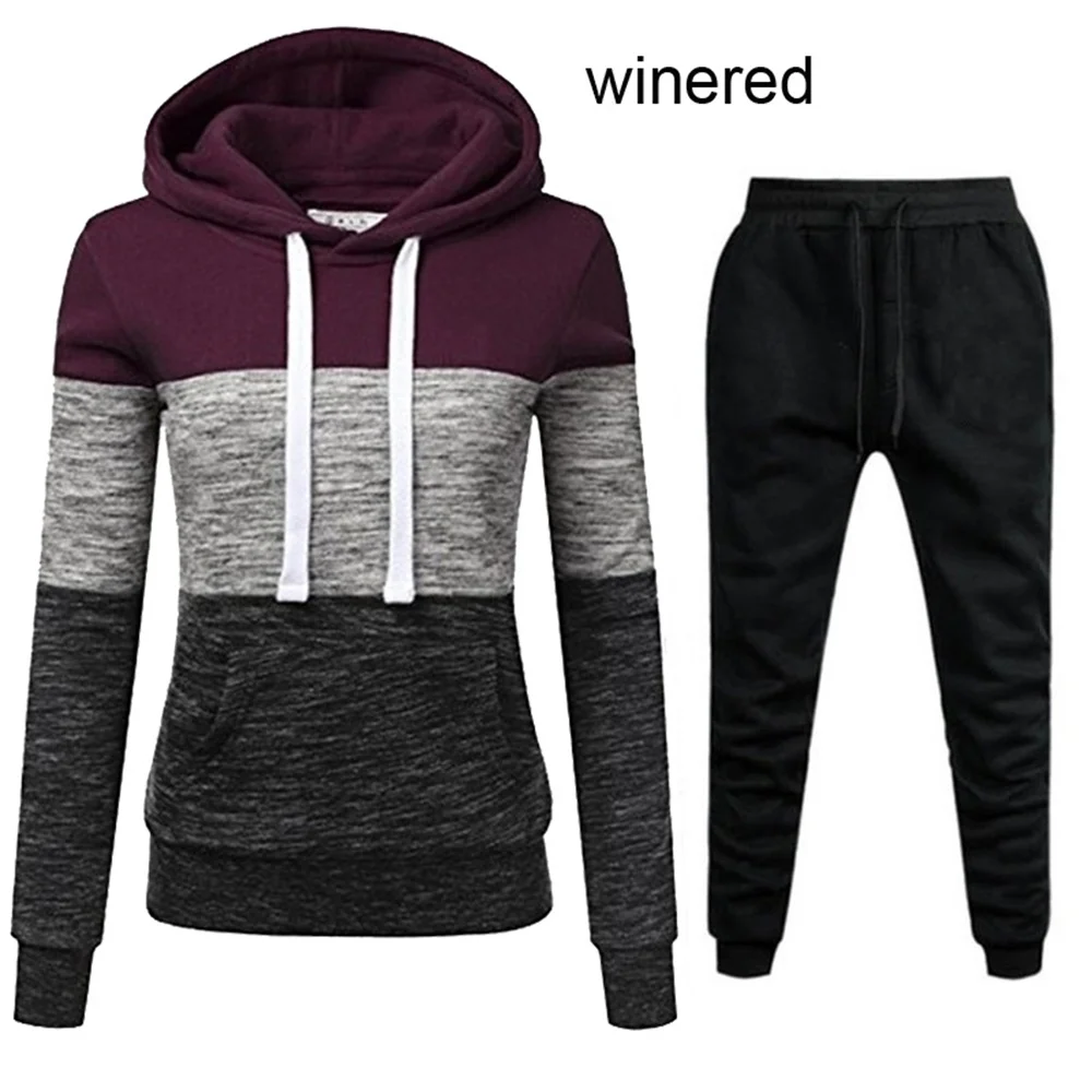 Fashion Women's Three Color Printed Hoodies Set Ladies Casual Long Sleeved Pullover Hoodie Jogging Pants Two-Piece Set Outfits