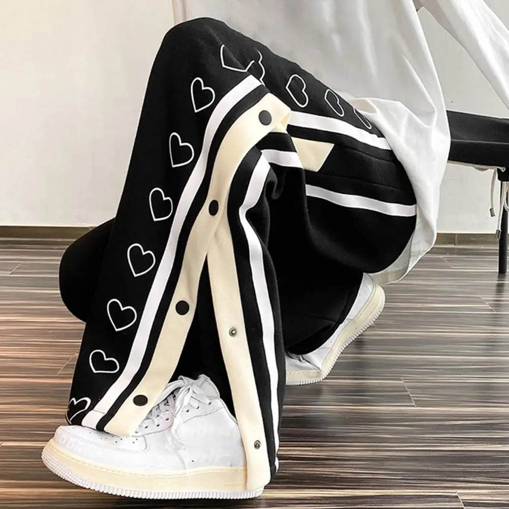 Men Basketball Pants Drawstring Mid Waist Heart Pattern