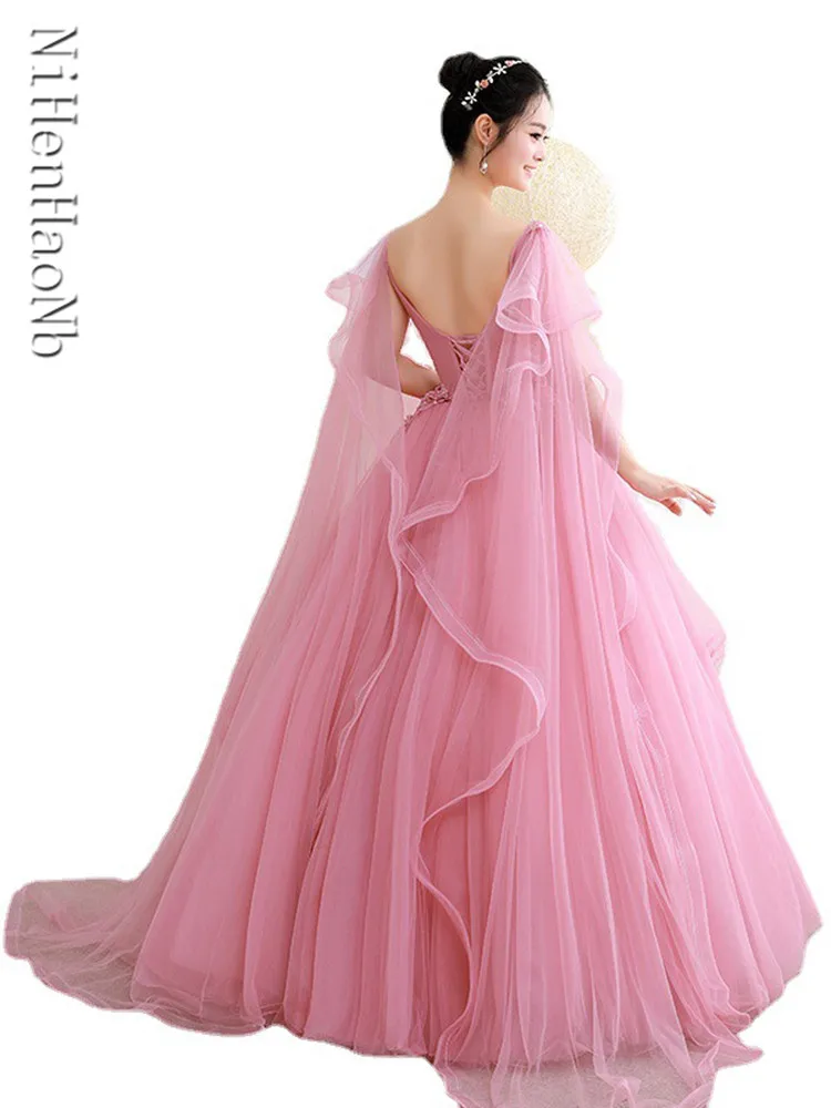 Quinceanera Dresses Sweet Pink Classic V-neck Applique Dresses For Prom Fairy Elegant Tulle Ball Gown
