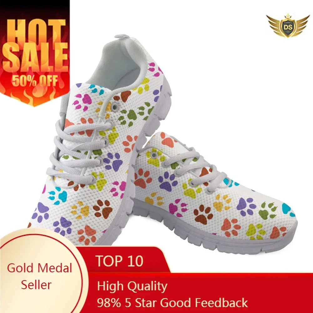 Casual Women Shoes Flats Colorful Dog Paw Print Lace-Up Leisure Flat Shoe Woman Ladies Sneaker Round Toe Girls Sneakers