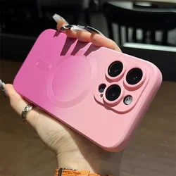 Vibrant Gradient MagSafe Wireless Charging Silicone Case - iphon15 (Pink - red)