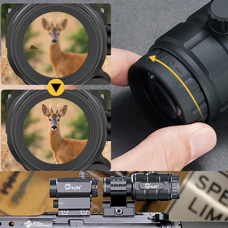 MidTen Riflescope Rifle Hunting Scopes 3X Magnifier Combo 3 MOA Red Dot Holographic Auto Brightness Adjustment Flip-to-Side Sigh