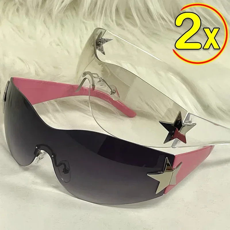 

Luxury Silver Punk Sunglasses Women Brand Designer Y2K Piece Sun Glasses Men Goggle Shades UV400 Five Star Fashion Eyewear