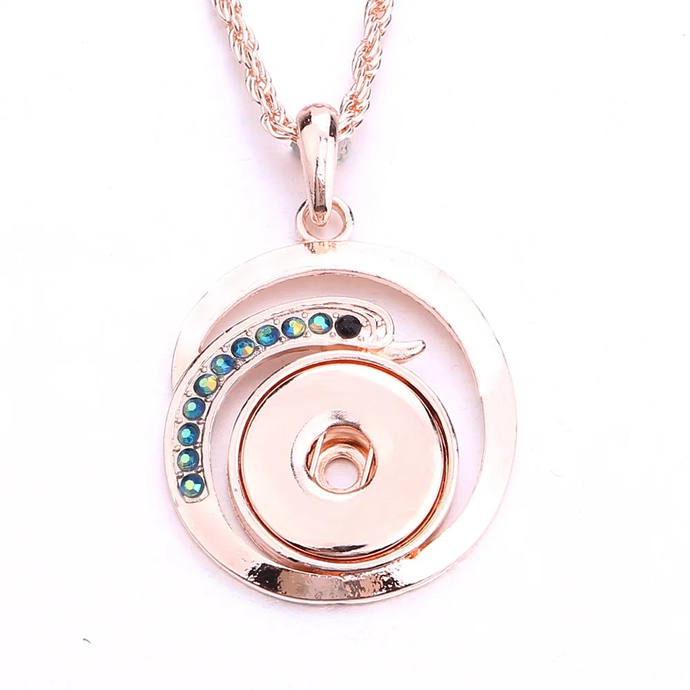 10pcs New Style Metal Crystal Snap Button Pendant Necklace Fit 18MM Snap Buttons Jewelry For Women