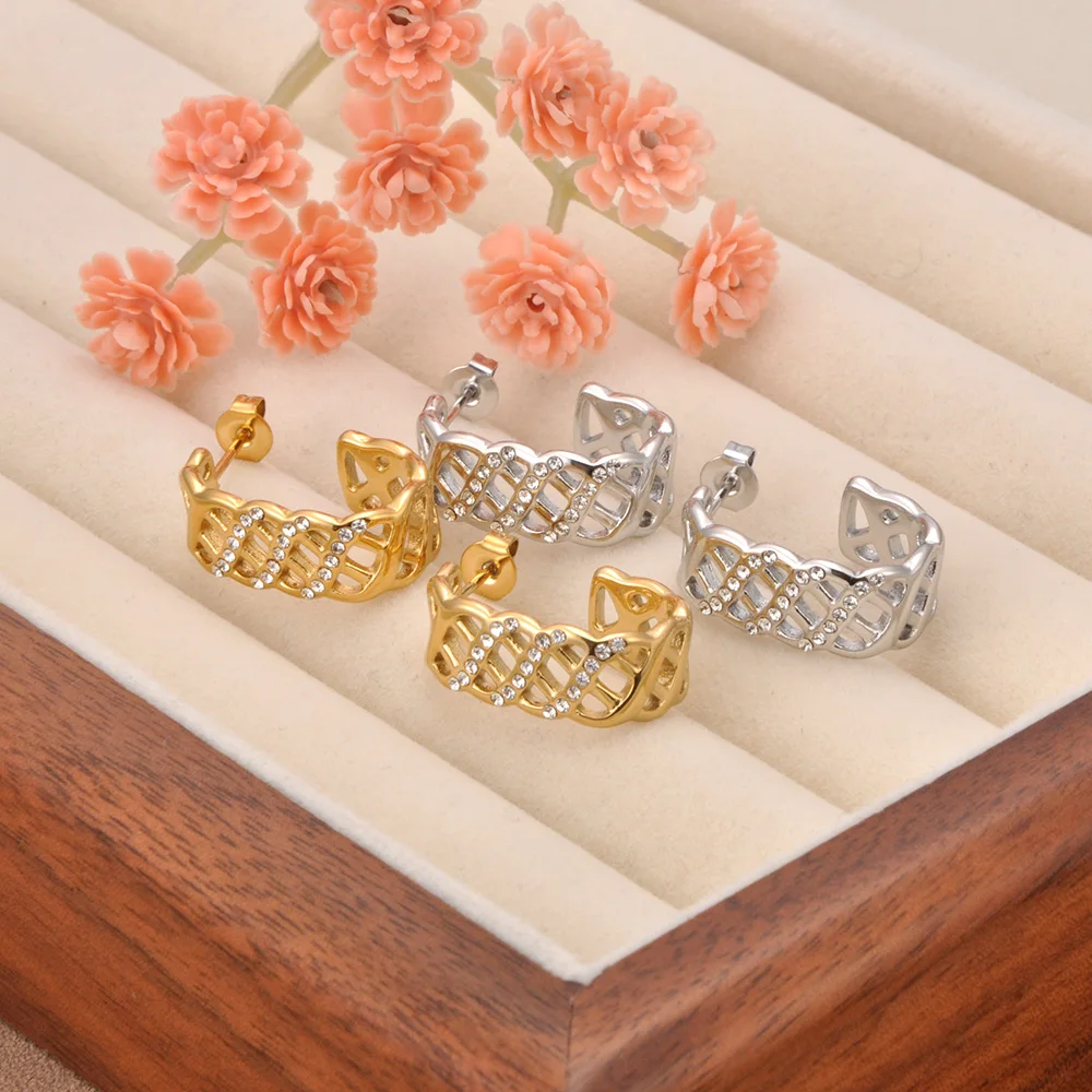 JeeMango Luxus Marke Inlay Strass Twisted Ohrringe Für Frauen Vergoldet Edelstahl Exquisite Partei Schmuck E25062 – Detail 10