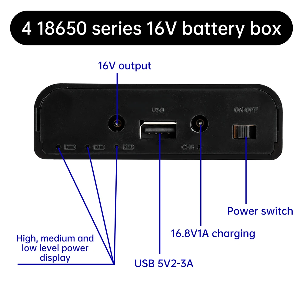 Scatola batteria Custodia fai-da-te per alimentazione mobile Uscita ad alta potenza Alimentazione di backup Custodia fai-da-te con interruttore di alimentazione Interfaccia DC5.5 * 2.1mm - immagine 3