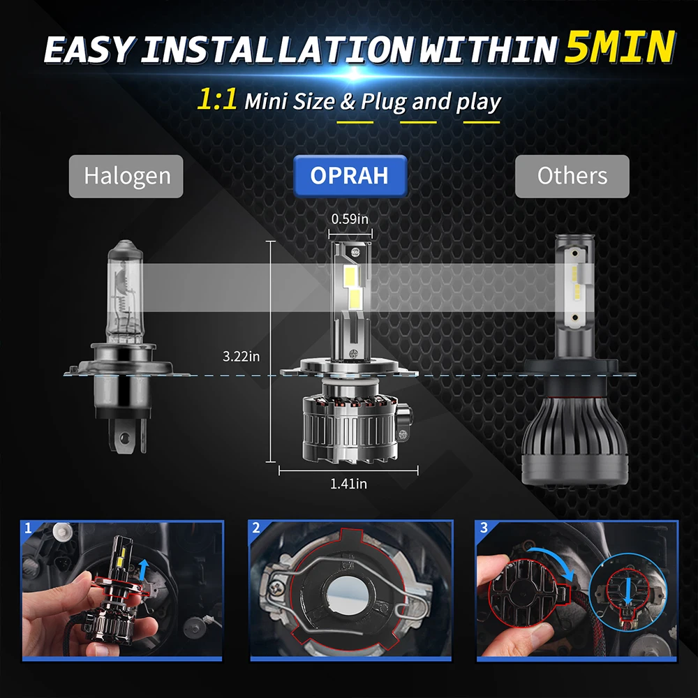 Oprah H7 LED H4 H1 H3 H11 H8 HB4 HB3 9005 9006 9012 Canbus