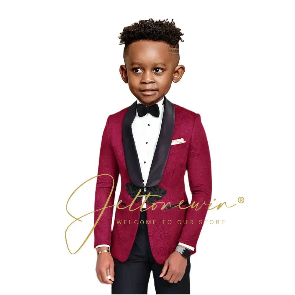 Boys Suit Wedding Tuxedos 2 pieces Blazer Pant Party Flower Kids Shawl Lapel Clothes Royal Blue Floral Jacket Formal Set