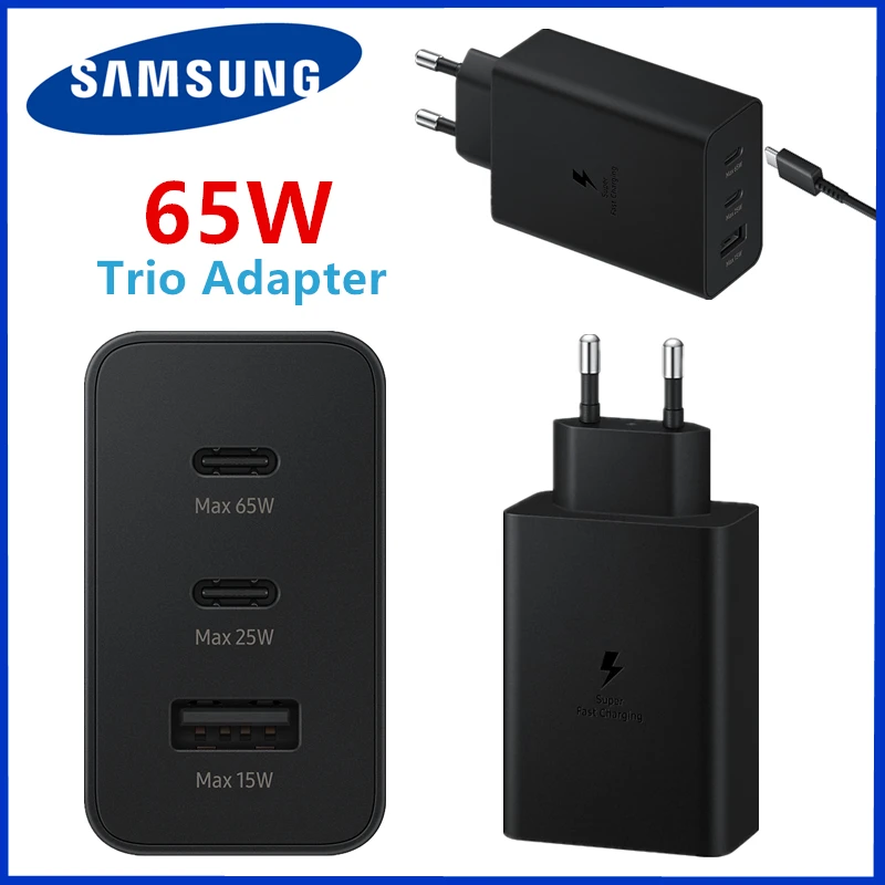 Original samsung 65w trio super rápido carregador USB-C para galaxy s22 s21  s20 note20 ultra s10 s9 plus + adaptador rápido tipo c cabo - AliExpress