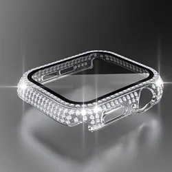 Luxurious Diamond - Embedded Tempered Glass Watch Case Cover - 45mm (Transparent)