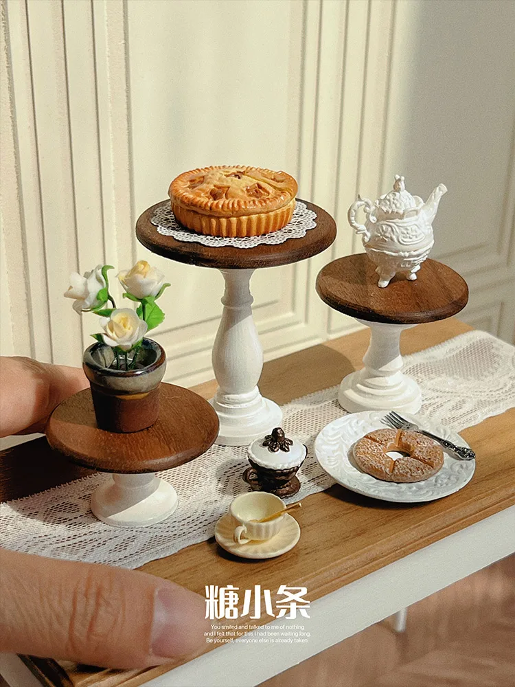 1:6 1:12 Mini Model Doll House Furniture Accessories Black Walnut Bread Dessert Rack Cake Tray Bjd Ob11 Gsc Blyth Lol Miniatures 1 12 dollhouse miniature storage cabinet display rack drawer chest furniture model decor toy doll house accessories