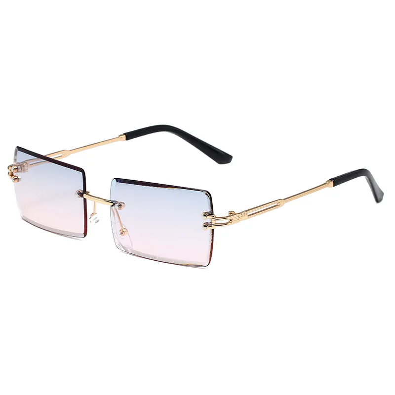 Vintage New Sunglasses Rimless Frameless Rectangle Shades Gradient UV400 Summer Traveling Sun Glasses for Women Fashion