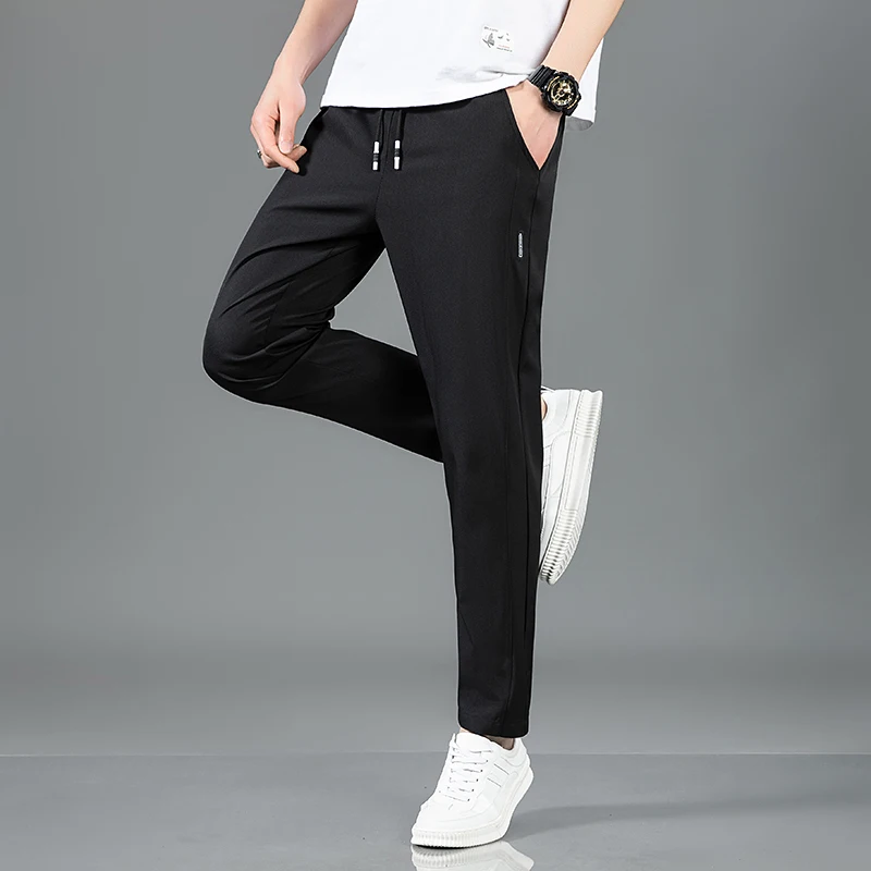 Spring Summer Waist Drawing Solid Color Thin Business Casual Trousers Outdoor Elastic Breathable Straight Tube