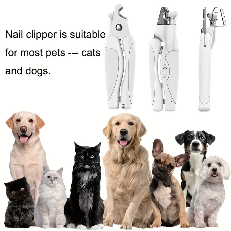 LED Pet Nail Clippers Cat and Dog Scissors with USB Charging with File Anti-Nail Splash