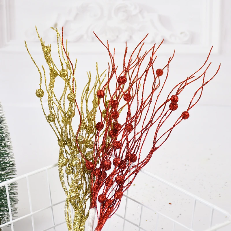 1/3/5Pcs Christmas Artificial Glitter Berry Stem Branches Xmas Tree Ornament New Year Home Decoration DIY Vase Filler 2025 Party