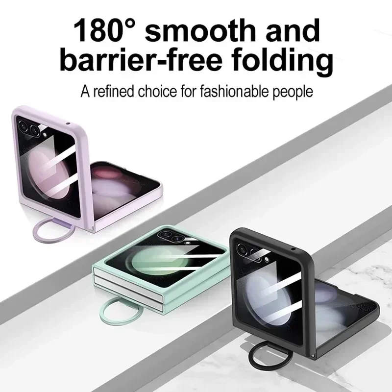 Liquid Silicone Original Ring Holder Case for Samsung Galaxy Zflip 6 Z Flip 5 6 Screen Glass Film 2in1 Shockproof Cover Z Flip 6_voghion.com