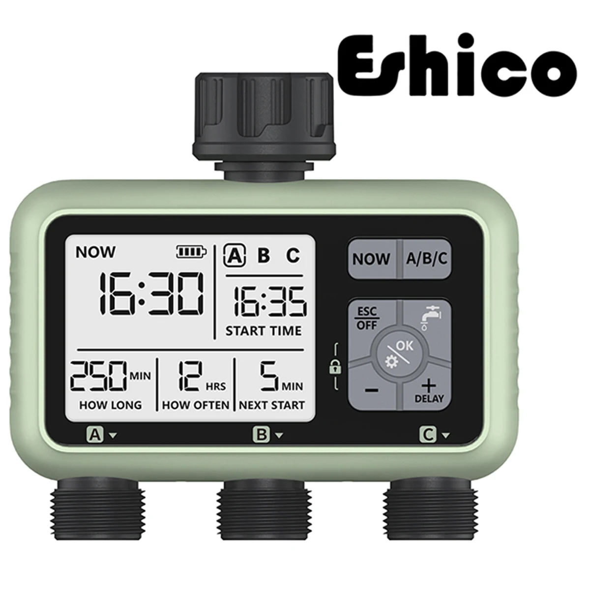 Eshico HCT-378 Newest 2024 3-Outlet Water Timer Independent Control Program Digital Garden Sprinkler 1