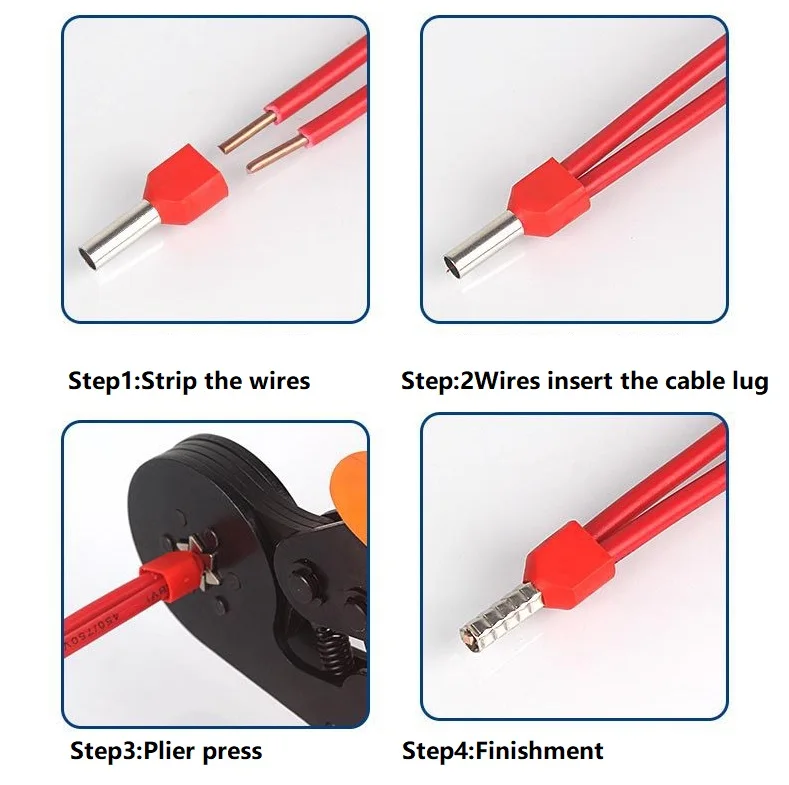 Vérulas Isoladas, Cord End Crimp, Terminal, 2x4, 2x12, 2x10mm, 1000Pcs