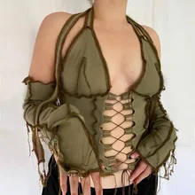 

2022 Spring New Anti-car Side Chest Front Strap Hanging Neck Tie Long Sleeve T-shirt