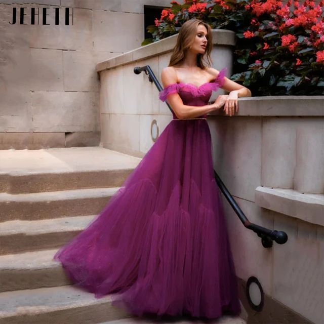 V Neck Backless Purple Tulle Prom Dresses with Belt, Backless Purple H –  Shiny Party