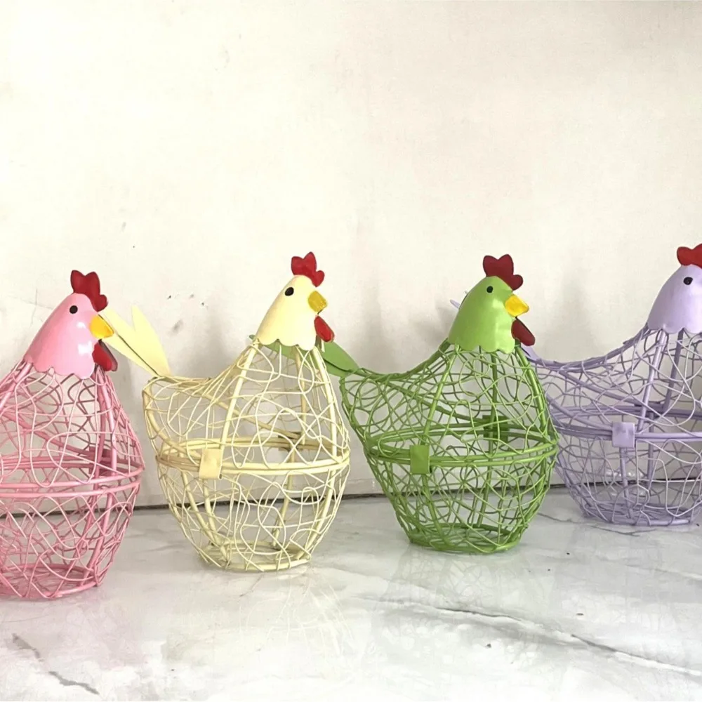 

Iron Wire Hen Shape Egg Baskets Home Decoration Craft Stable Easter Eggs Storage Containers Farmhouse Style Egg Holder Fruit