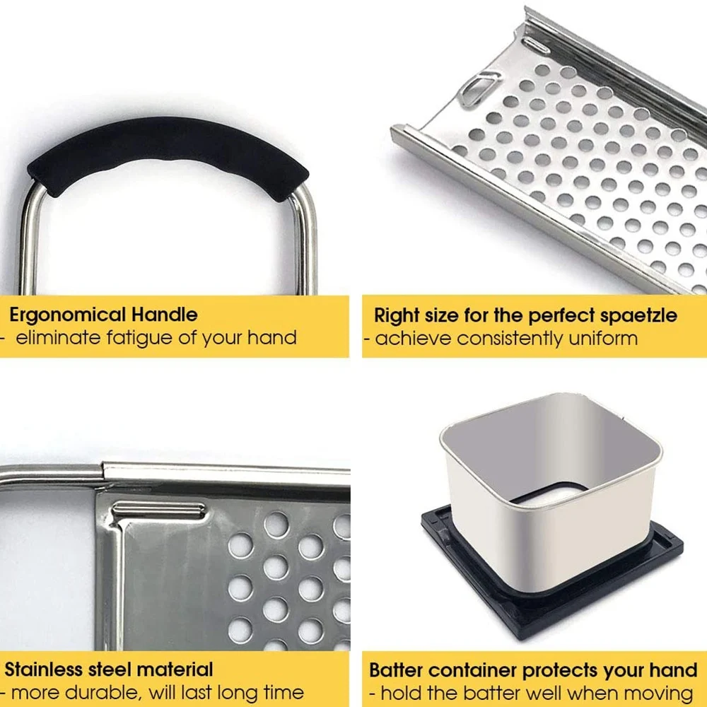 Stainless Steel Spaetzle Maker with Comfort Rubber Grip Handle for Dumpling Noodle