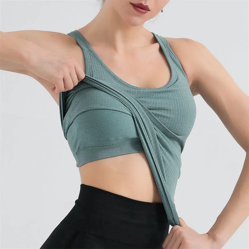 

New Style Sports Vest with Chest Pad for Women To Wear High Elastic Racer Back All-in-one Yoga Vest