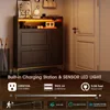 Shoe Storage Cabinet with 2 Flip Drawers & Side Cabinet Shoe Rack Organizer with LED Light and Charging Station Shoes 6