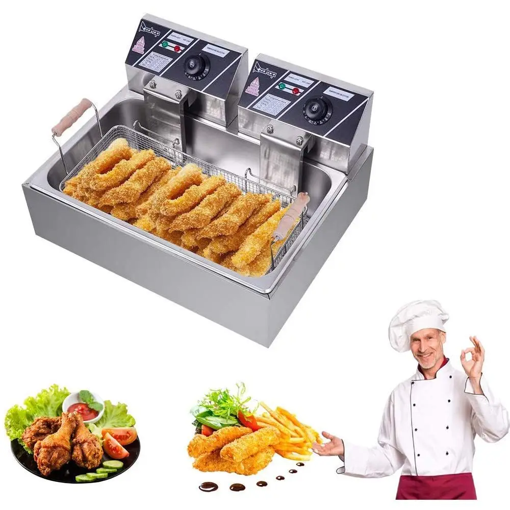 Electric Deep Fryer, Countertop Kitchen Frying Machine, Stainless Steel French Fryer with Basket amp Lid for Commercial Restaur 1