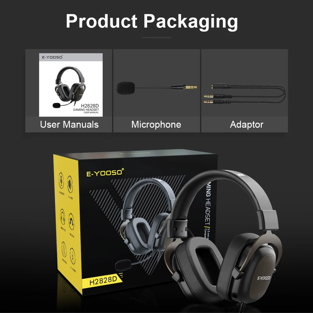 E-YOOSO H2828D Gaming Headphone 3.5mm Surround Sound Computer PC Laptop Headset Earphones Microphone For PS4 Switch Xbox-one wired headphones,gaming headphones,wired headset