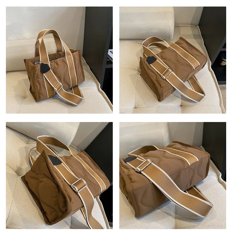 Borsa tote imbottita in cotone di nuova moda per borse trapuntate a tracolla con tracolla da donna Borse a tracolla femminili in nylon casual solido_voghion.com