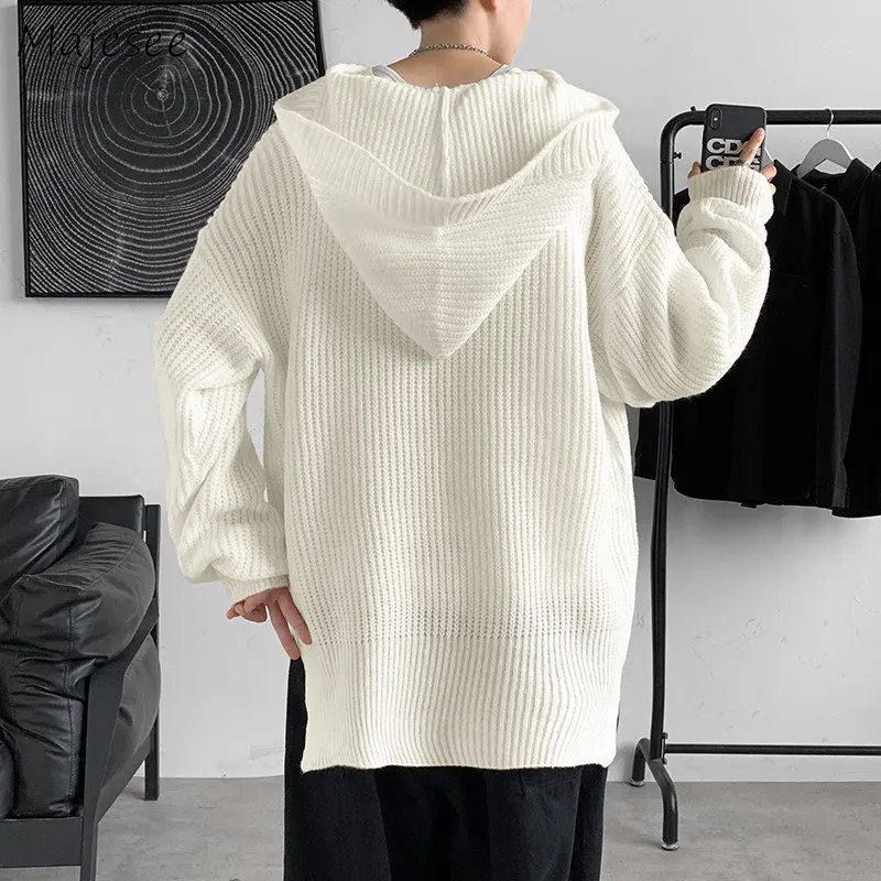 

Hooded Pullovers Men Sweater Casual Ins Clothing Baggy Knit All-match Teens Streetwear Designer Cool Solid Japanese Retro Winter
