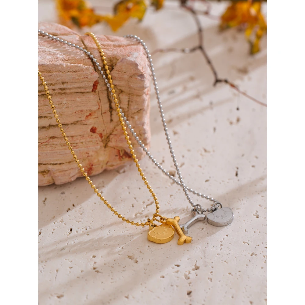 Yhpup Waterproof Stainless Steel Pet Dog Bone Charm Pendant Fashion Necklace