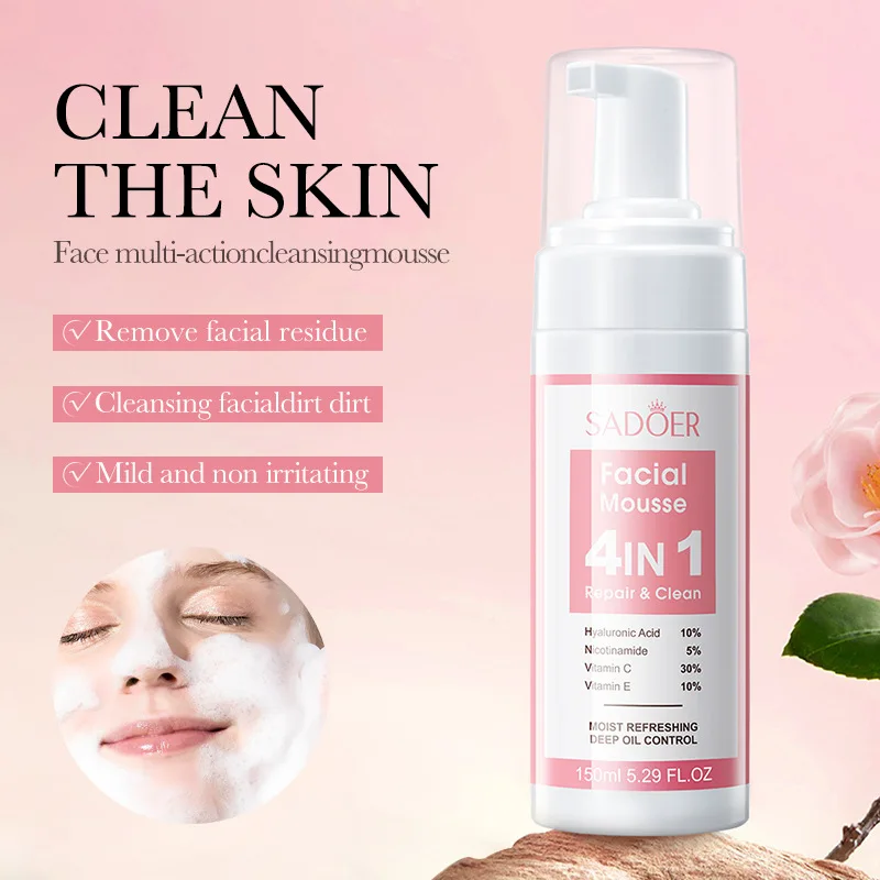 SADOER 4 in 1 Facial Mousse Face Wash Foam Facial Cleanser Moisturizing Brightening Hydrating Face Cleansing Skin Care Products 2