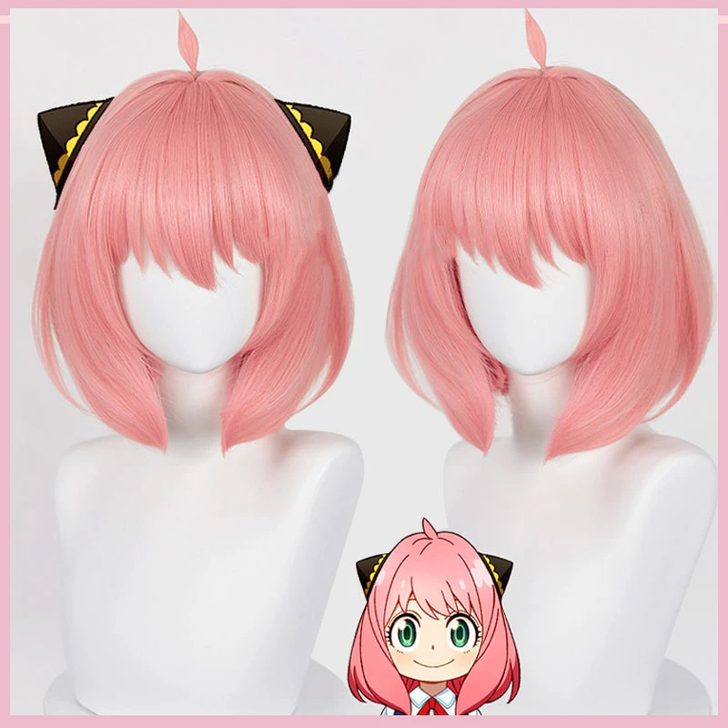 

2022 Anime Spy Family Forger Anya Cosplay Wig Pink Gradient Color Heat Resistant Synthetic Short Hair Halloween Cosplay Props