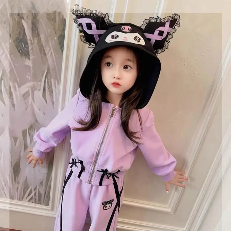 

Kawaii Sanrios Kuromi Girl Headgear Cartoon New Autumn Suit Clothing Child Cute Coat for Middle-Aged and Older Children