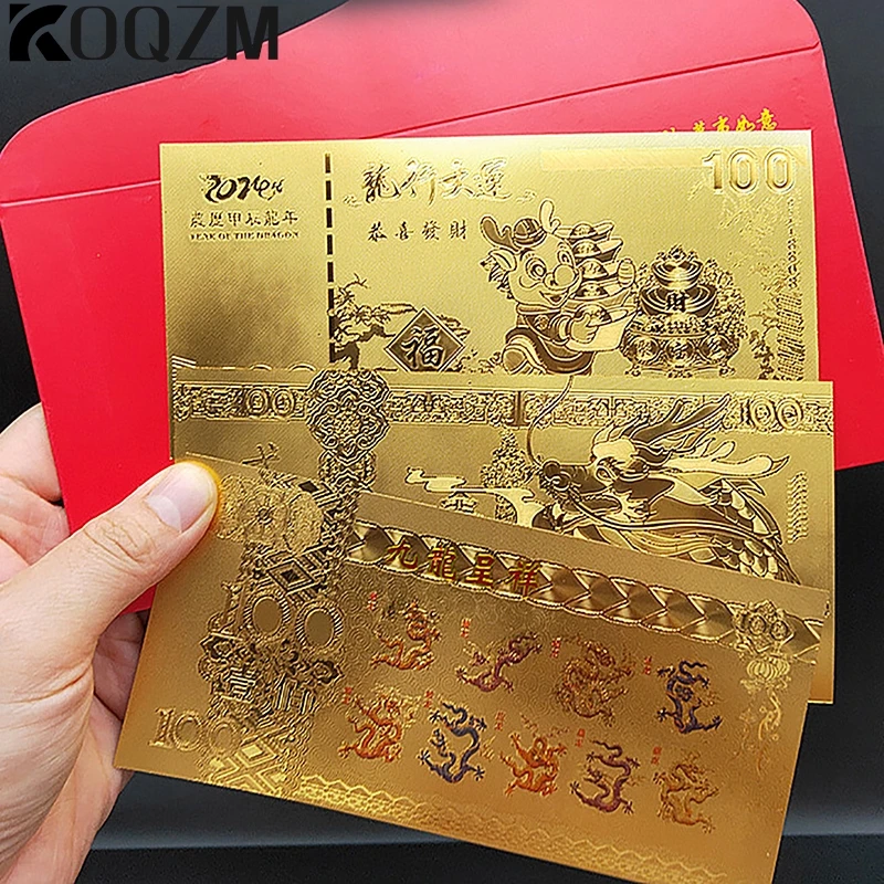 

2024 Dragon Year Note Coin Gold Plated Celebrating Commemorative Notes For Collection Home Decor Lucky Bag Guest Gift Crafts